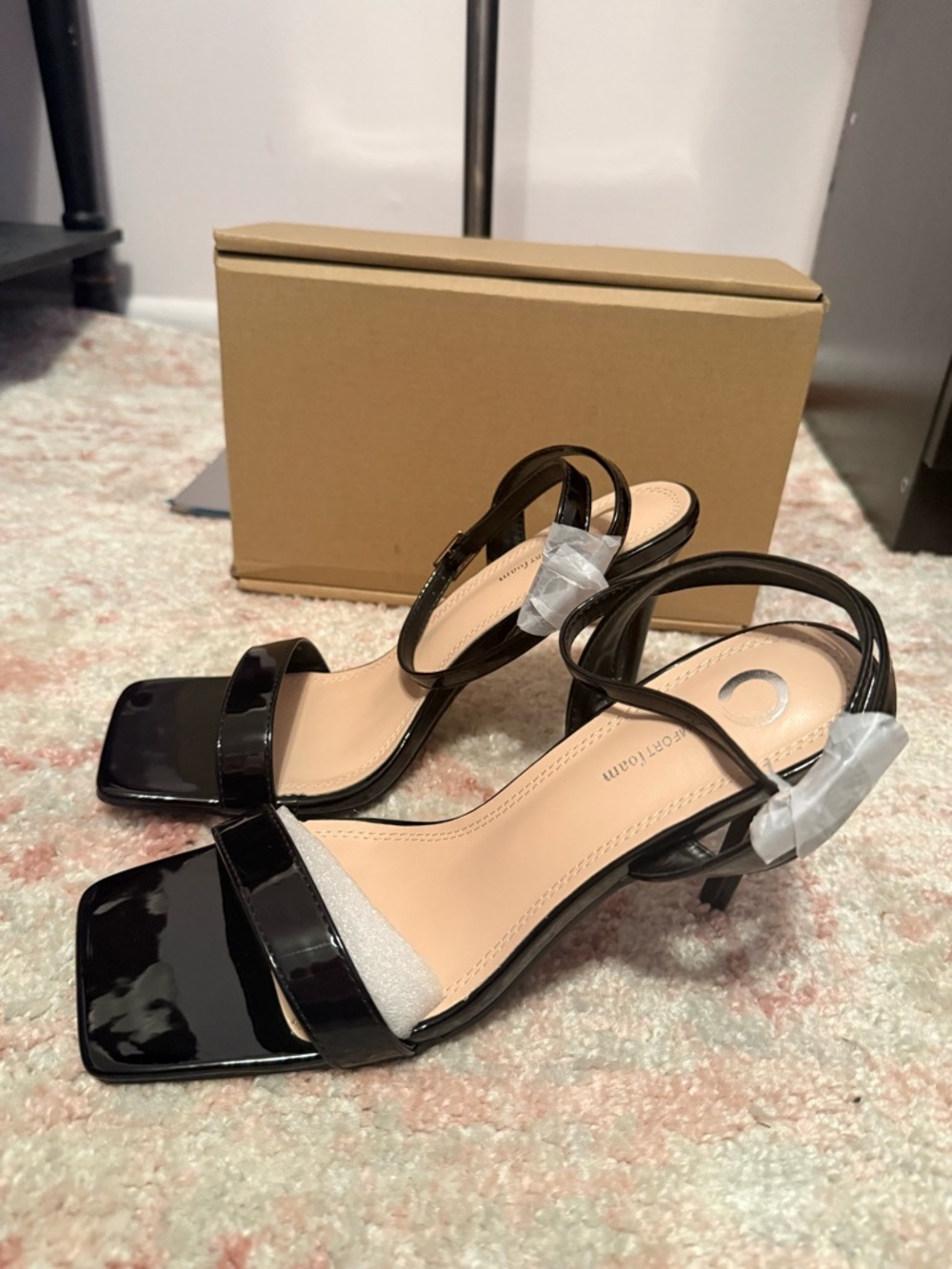 Journee Collection Black Patent Square Toe Strappy Heels